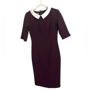 Hobbs London Purple Eggplant Midi‎ Collar Shift Dress Size 6